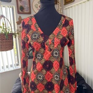 INC International Concepts Vibrant Red and Black Blouse